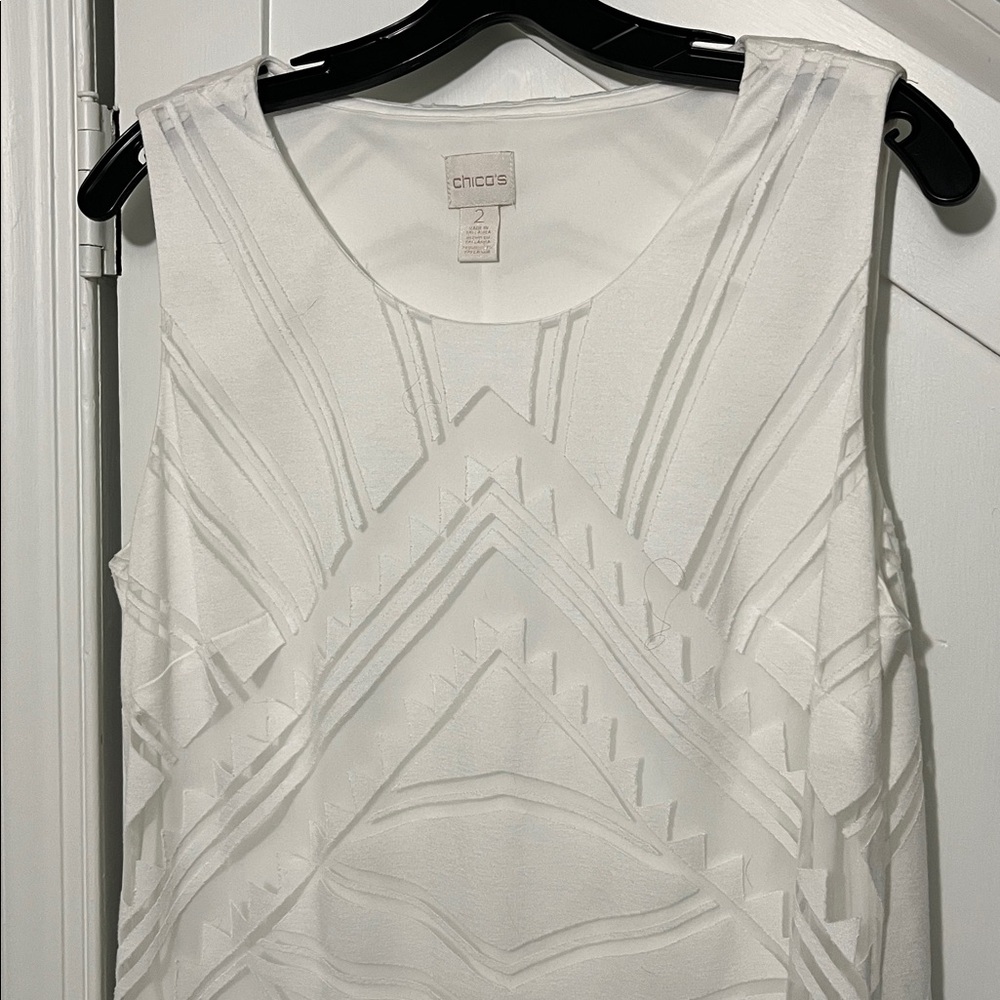 CHICOS White Sleeveless Geometric Maxi Dress